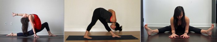 low lunge-wide pyramid-wide straddle
